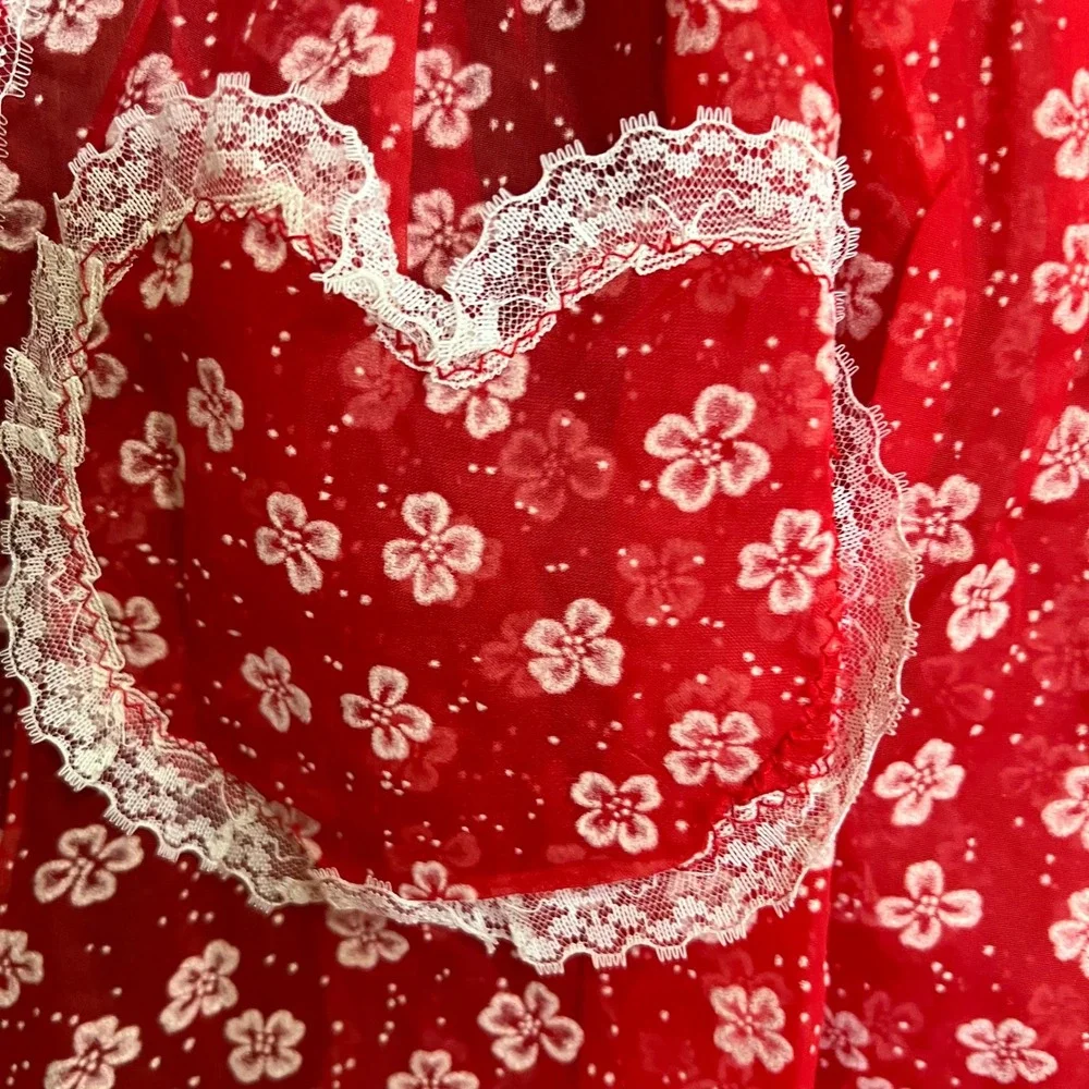 Vintage Apron Lot of 2 Yellow Floral Red Flora 50s 60s Kitsch Retro Pin Up